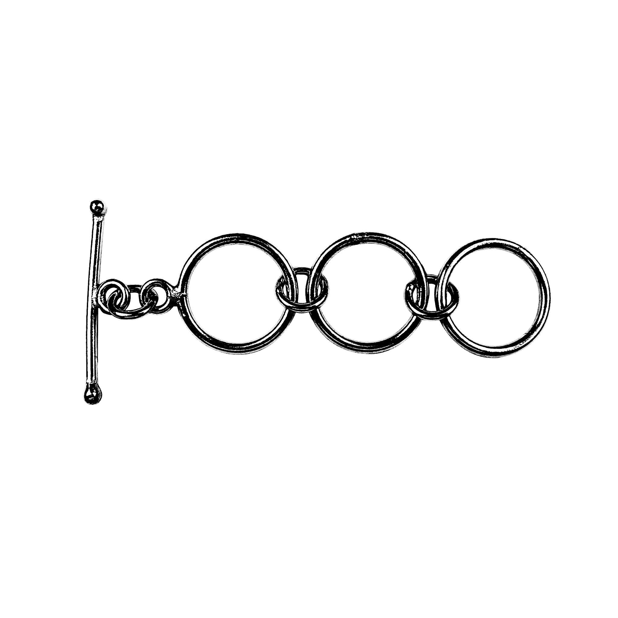 Black Rhodium Overlay toggle clasp with triple circular link design, handcrafted in India for wholesale jewelry findings.
