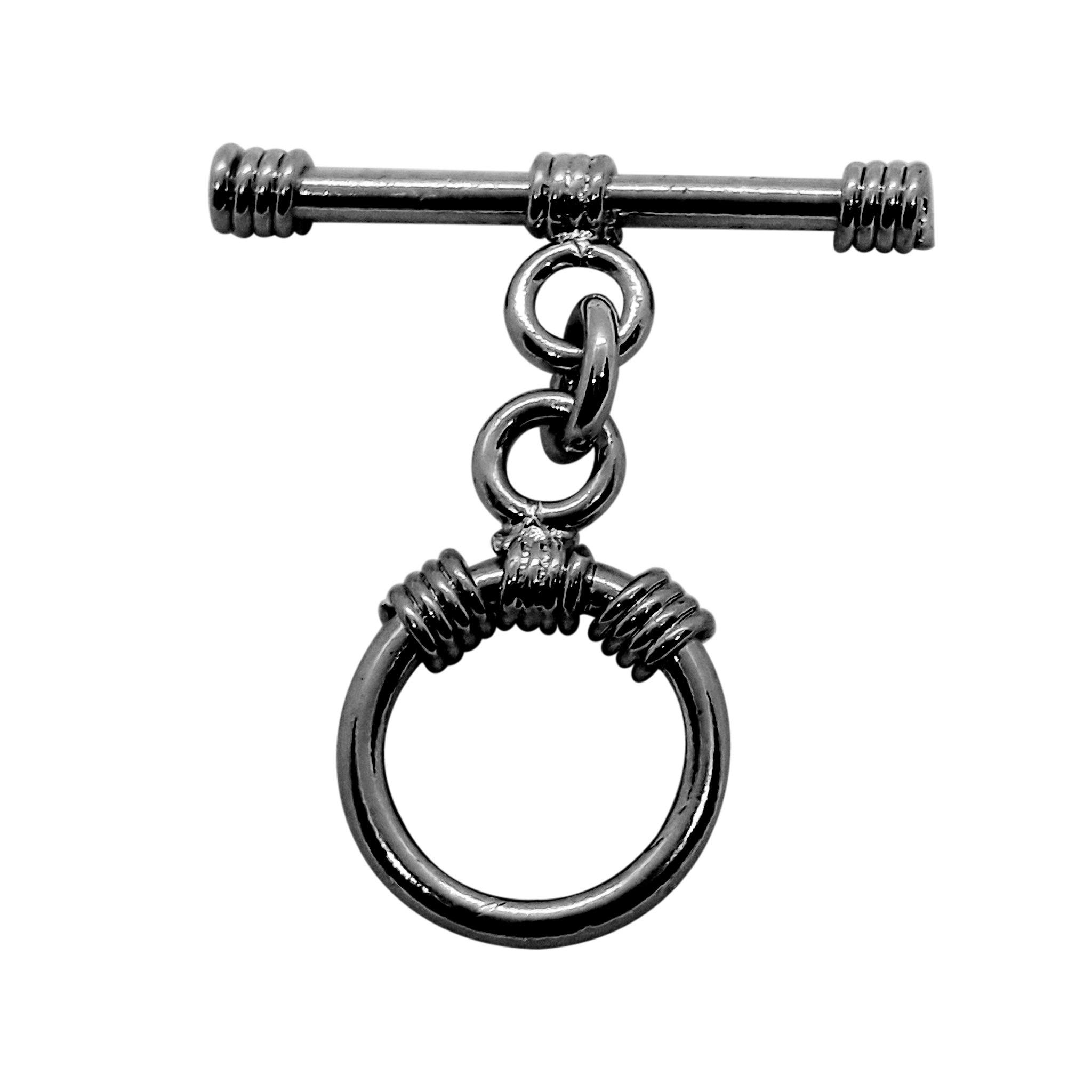 Black Rhodium Overlay toggle clasp with wrapped bar and circular connector, handcrafted in India for wholesale jewelry findings.