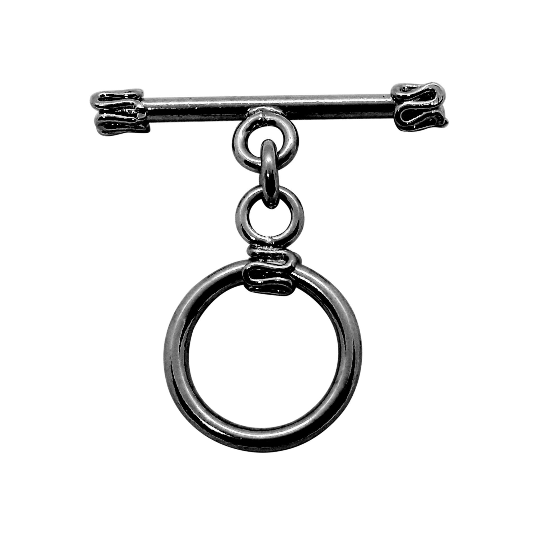 Black Rhodium Overlay toggle clasp with smooth circular connector and patterned bar, handcrafted in India for wholesale jewelry findings.