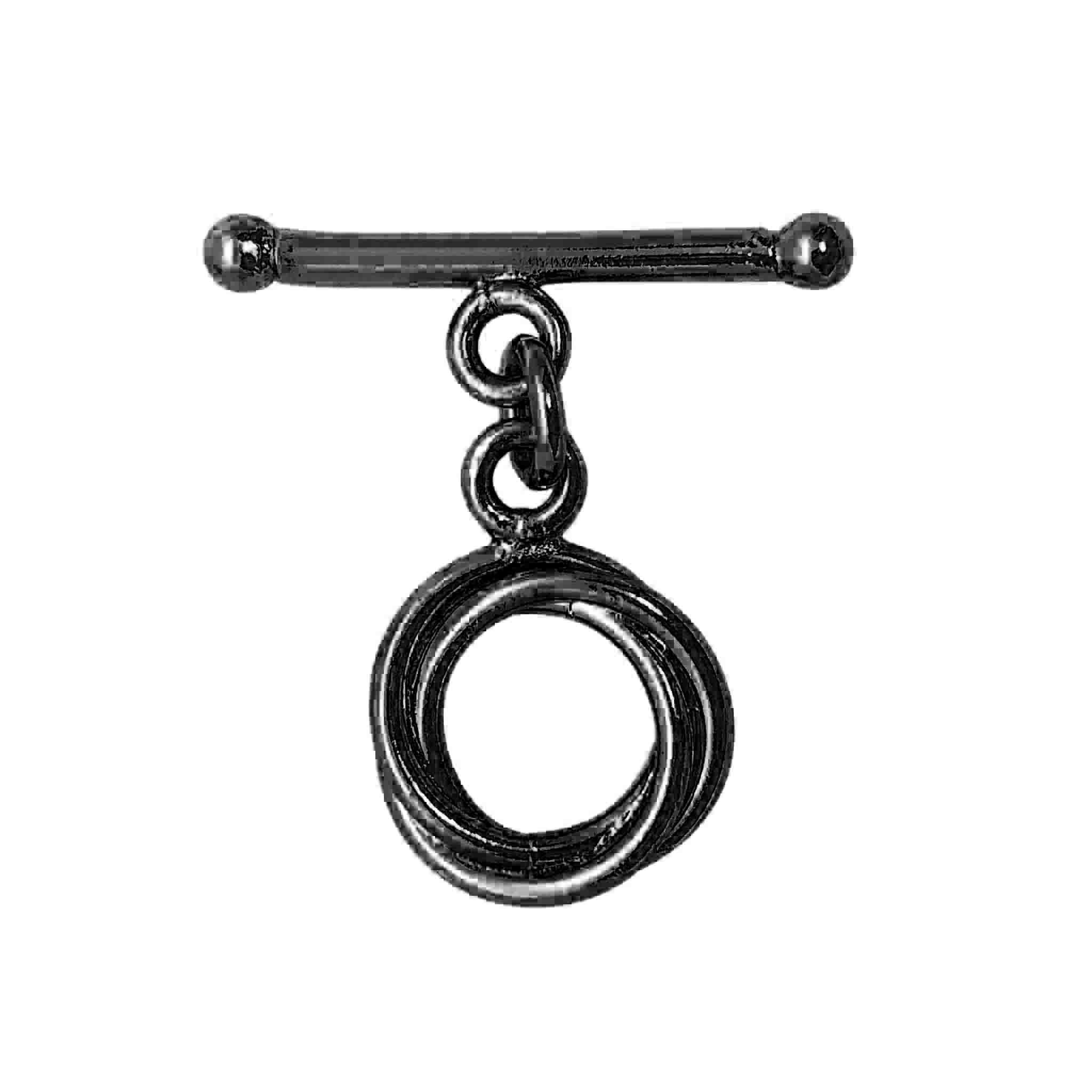 Black Rhodium Overlay toggle clasp with double loop circular connector and slim bar, handcrafted in India for wholesale jewelry findings.