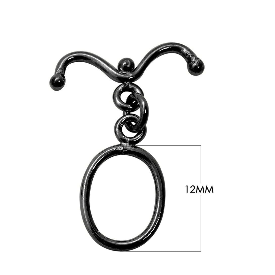 TR-138 Black Rhodium Overlay Small Shiny simple Toggle 12MM Round Ring & Bar shape Bow Beads Bali Designs Inc 
