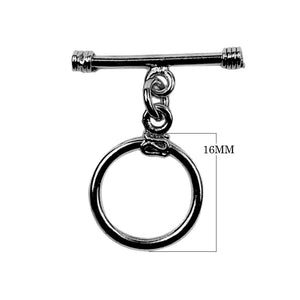 Wholesale Black Rhodium Overlay toggle clasp with circular ring and straight bar, handcrafted in India.