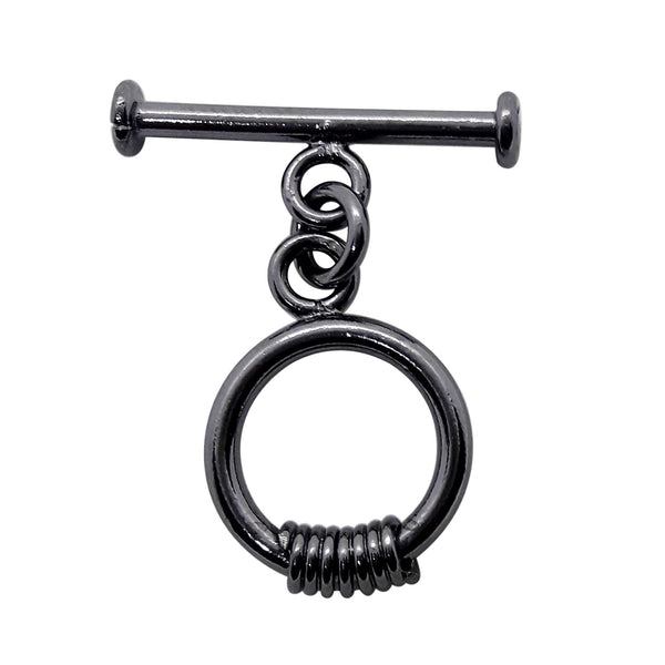 TR-144-15MM Black Rhodium Overlay Ring Bottom Wrapped With Plain Wire Toggle Beads Bali Designs Inc 