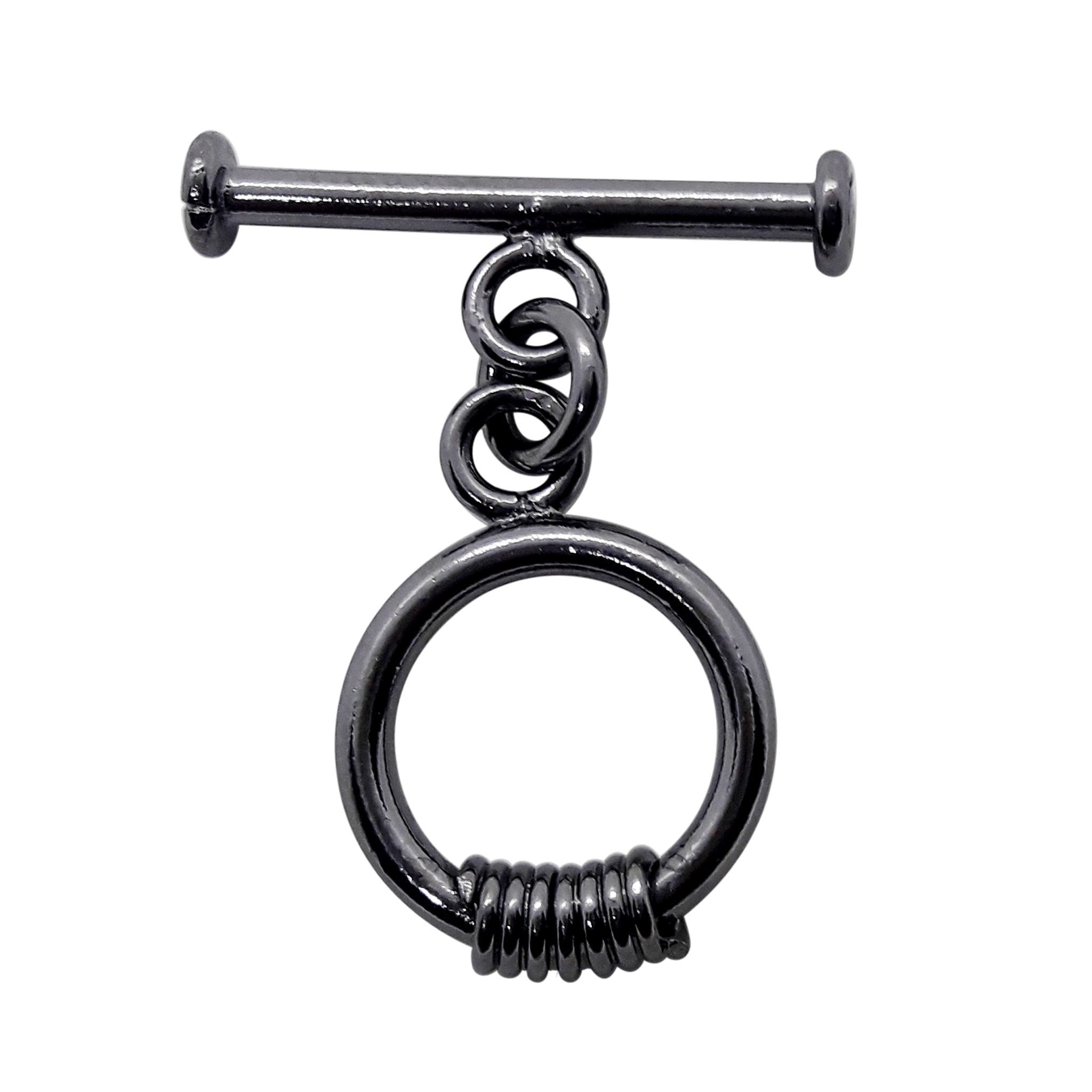 Wholesale Black Rhodium Overlay toggle clasp with coil-wrapped circular ring, handcrafted in India.