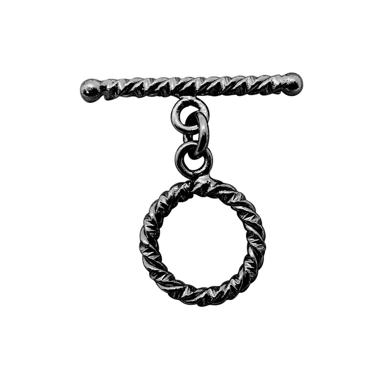 Wholesale Black Rhodium Overlay twisted toggle clasp with circular ring and matching bar, handcrafted in India.