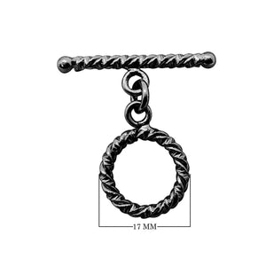 Wholesale Black Rhodium Overlay twisted toggle clasp with circular ring and matching bar, handcrafted in India.