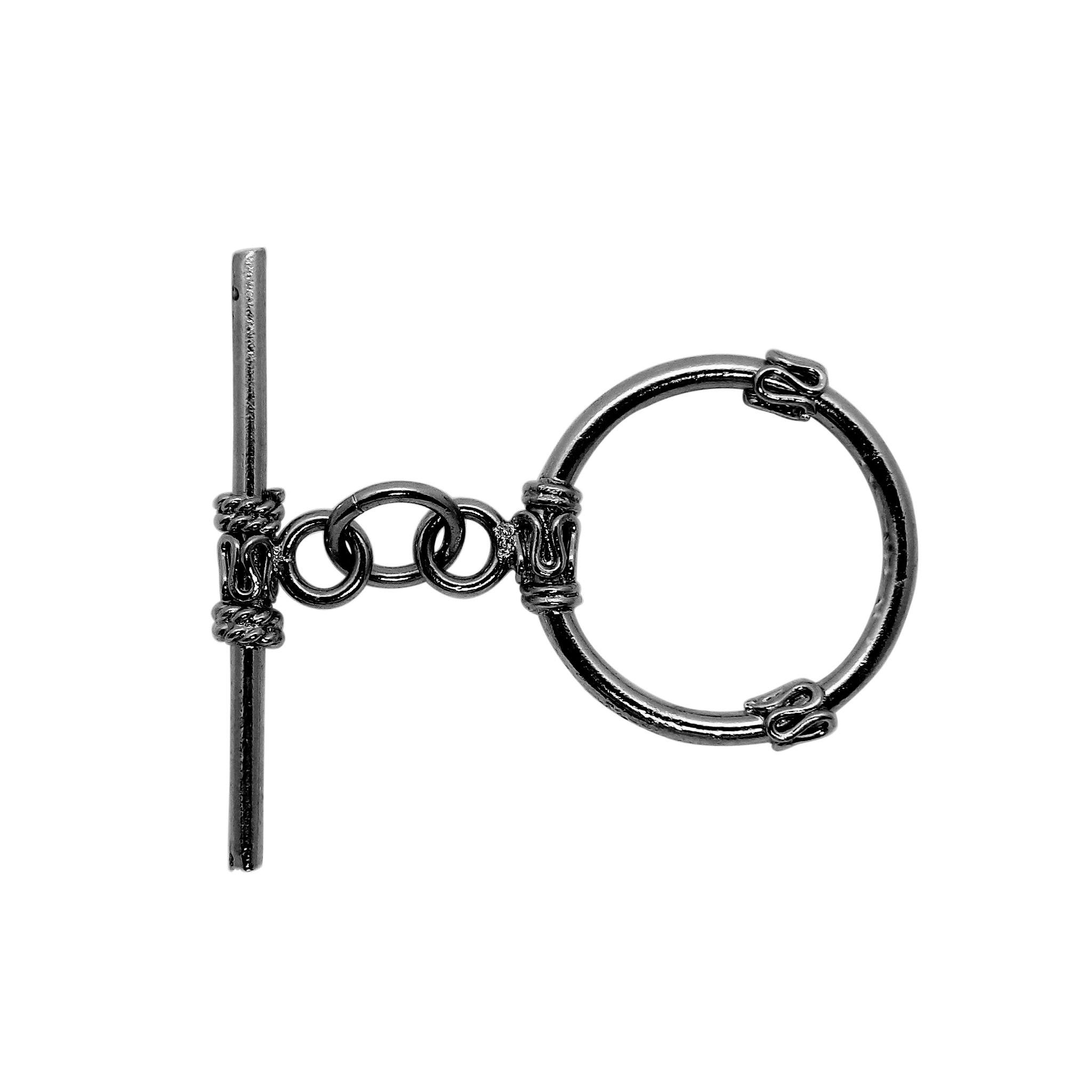 Wholesale Black Rhodium Overlay toggle clasp with circular ring and wrapped detailing, handcrafted in India.