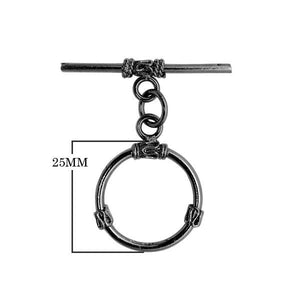 Wholesale Black Rhodium Overlay toggle clasp with circular ring and wrapped detailing, handcrafted in India.