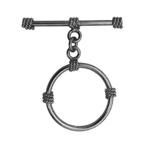 Wholesale Black Rhodium Overlay toggle clasp with rope-style wrapped detailing, handcrafted in India.