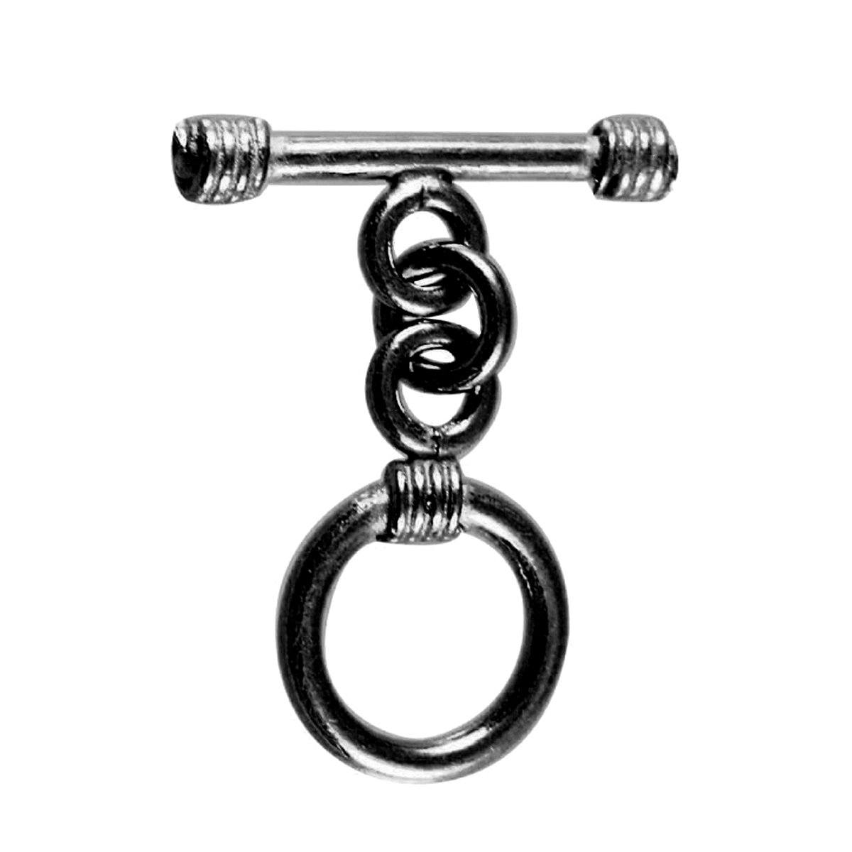Wholesale Black Rhodium Overlay toggle clasp with circular ring and wrapped bar, handcrafted in India.