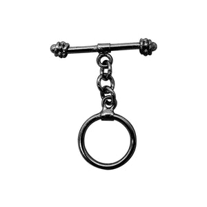 Wholesale Black Rhodium Overlay toggle clasp with circular ring and chain links, handcrafted in India.