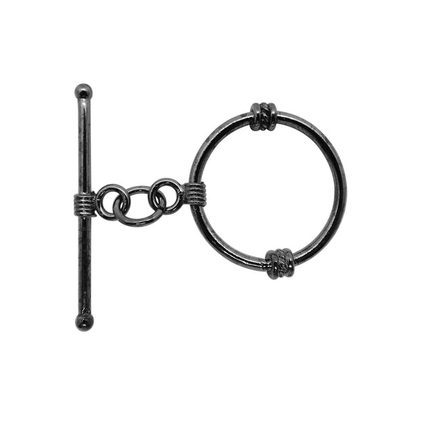 TR-163 Black Rhodium Overlay Plain Wire Warpped Toggle 25MM Round Ring Beads Bali Designs Inc 