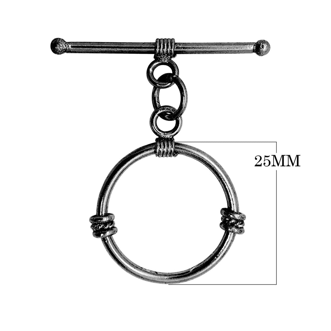TR-163 Black Rhodium Overlay Plain Wire Warpped Toggle 25MM Round Ring Beads Bali Designs Inc 