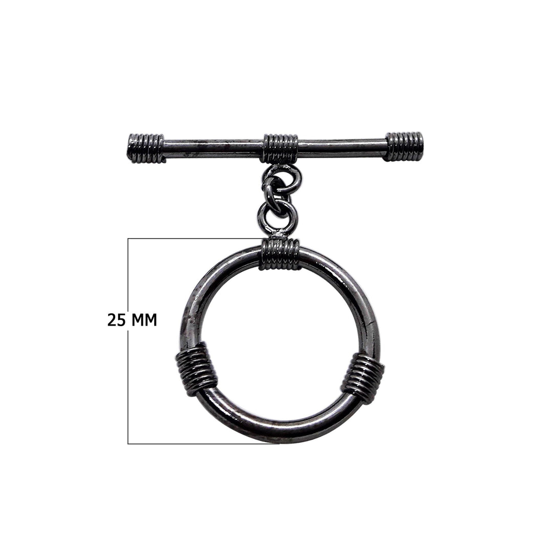 TR-164 Black Rhodium Overlay Simple & Elegant Plain Wire Warpped Toggle 25MM Round Ring Beads Bali Designs Inc 