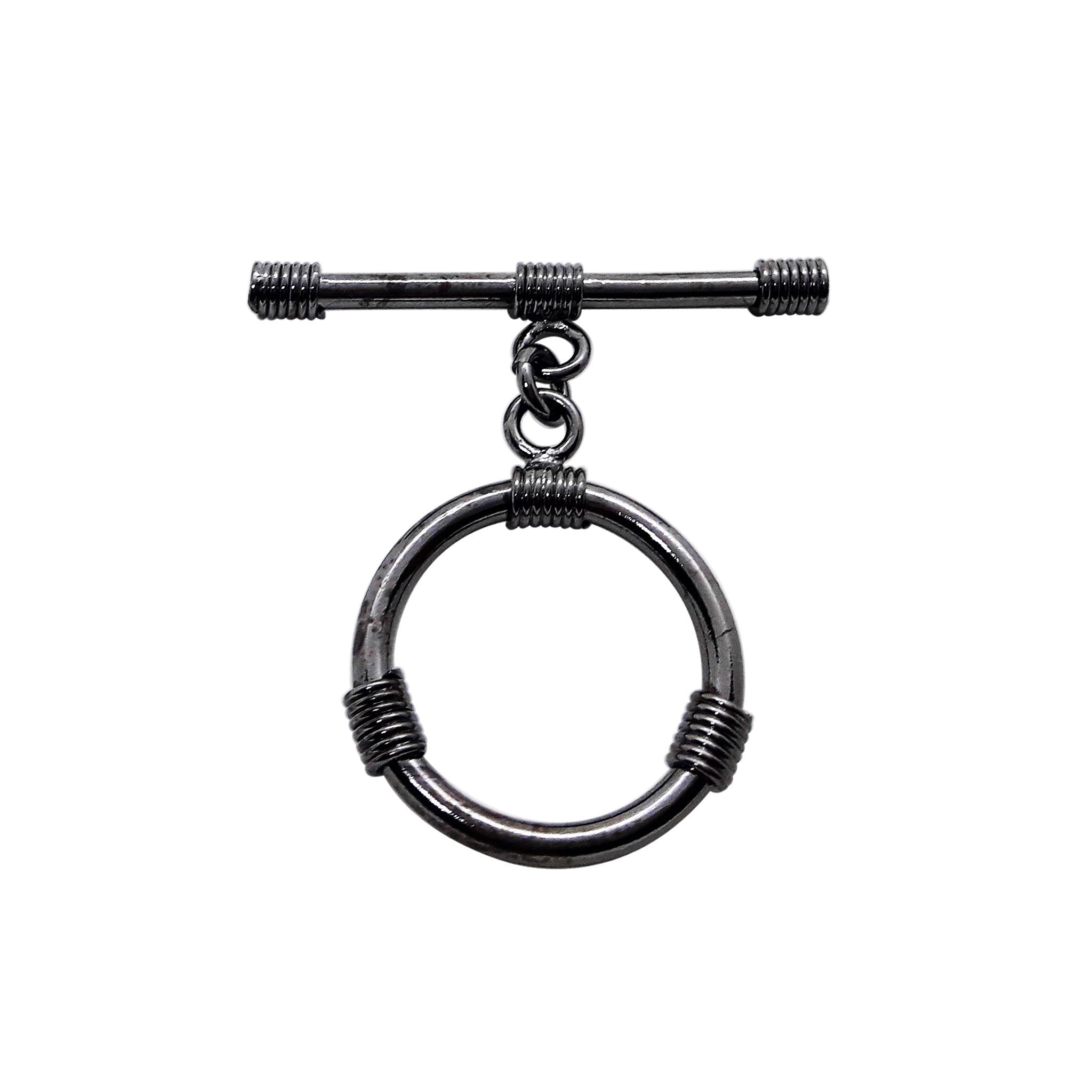 Wholesale Black Rhodium Overlay toggle clasp with circular wrapped detailing and straight bar, handcrafted in India.