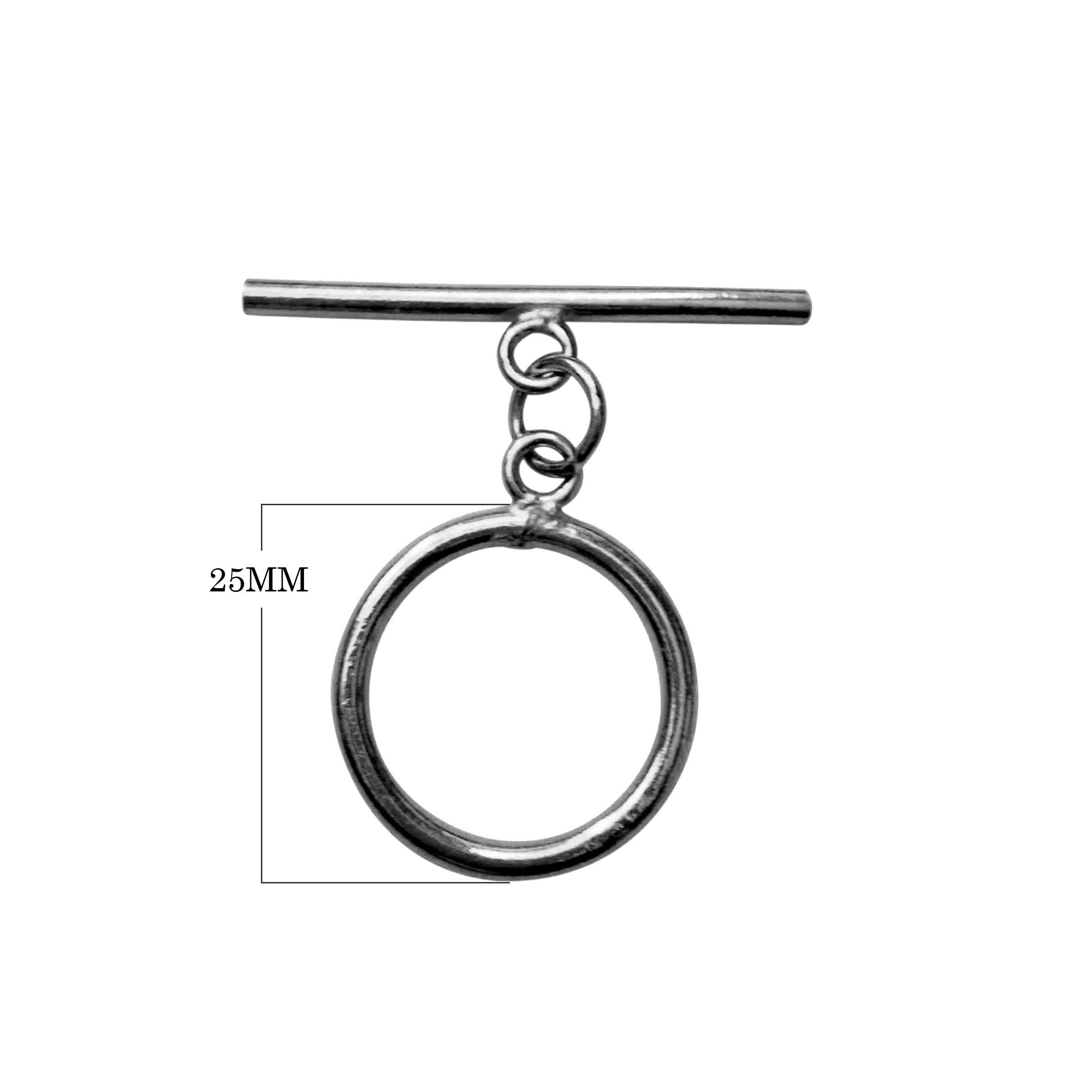Wholesale Black Rhodium Overlay toggle clasp with circular ring and plain straight bar, handcrafted in India.