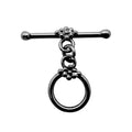 Wholesale Black Rhodium Overlay floral ball toggle clasp with circular ring and slim bar, handcrafted in India.