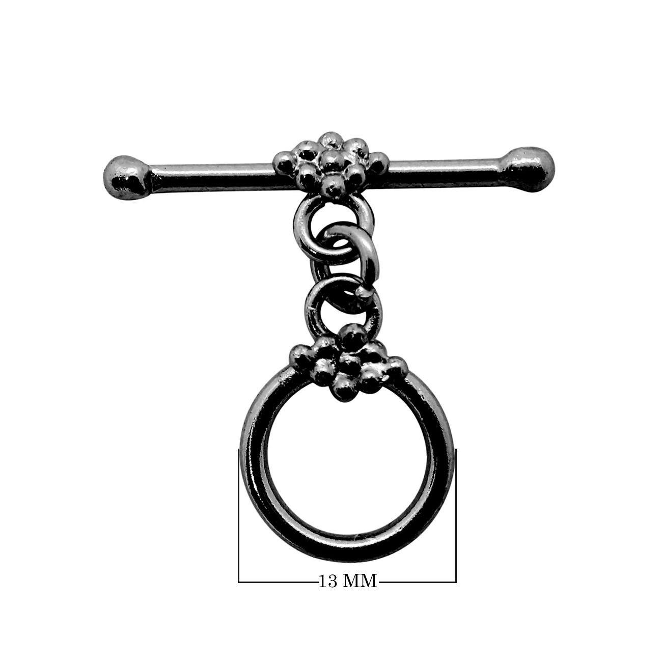 Wholesale Black Rhodium Overlay floral ball toggle clasp with circular ring and slim bar, handcrafted in India.