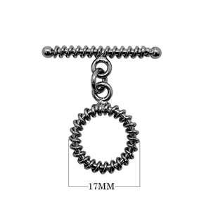 Wholesale Black Rhodium Overlay textured circle toggle clasp with ridged bar, handcrafted in India.