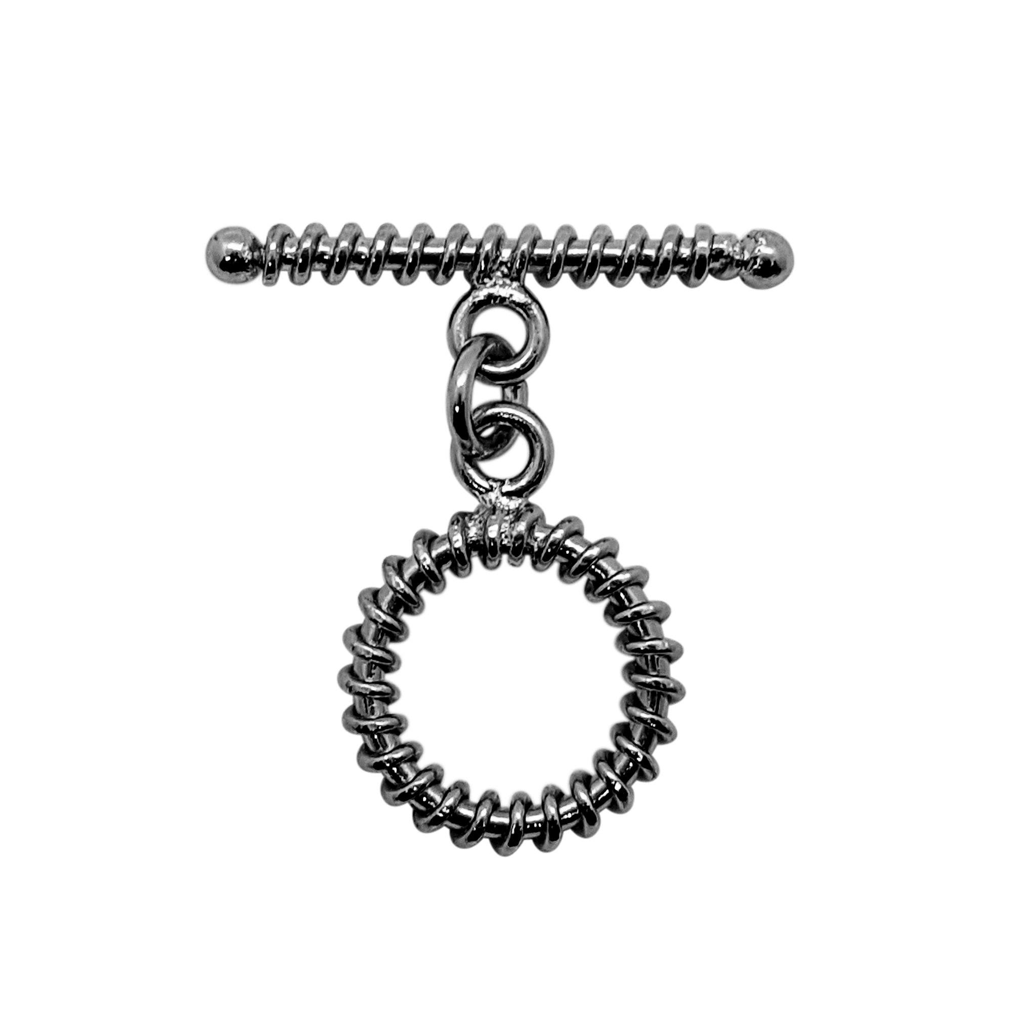 Wholesale Black Rhodium Overlay textured circle toggle clasp with ridged bar, handcrafted in India.