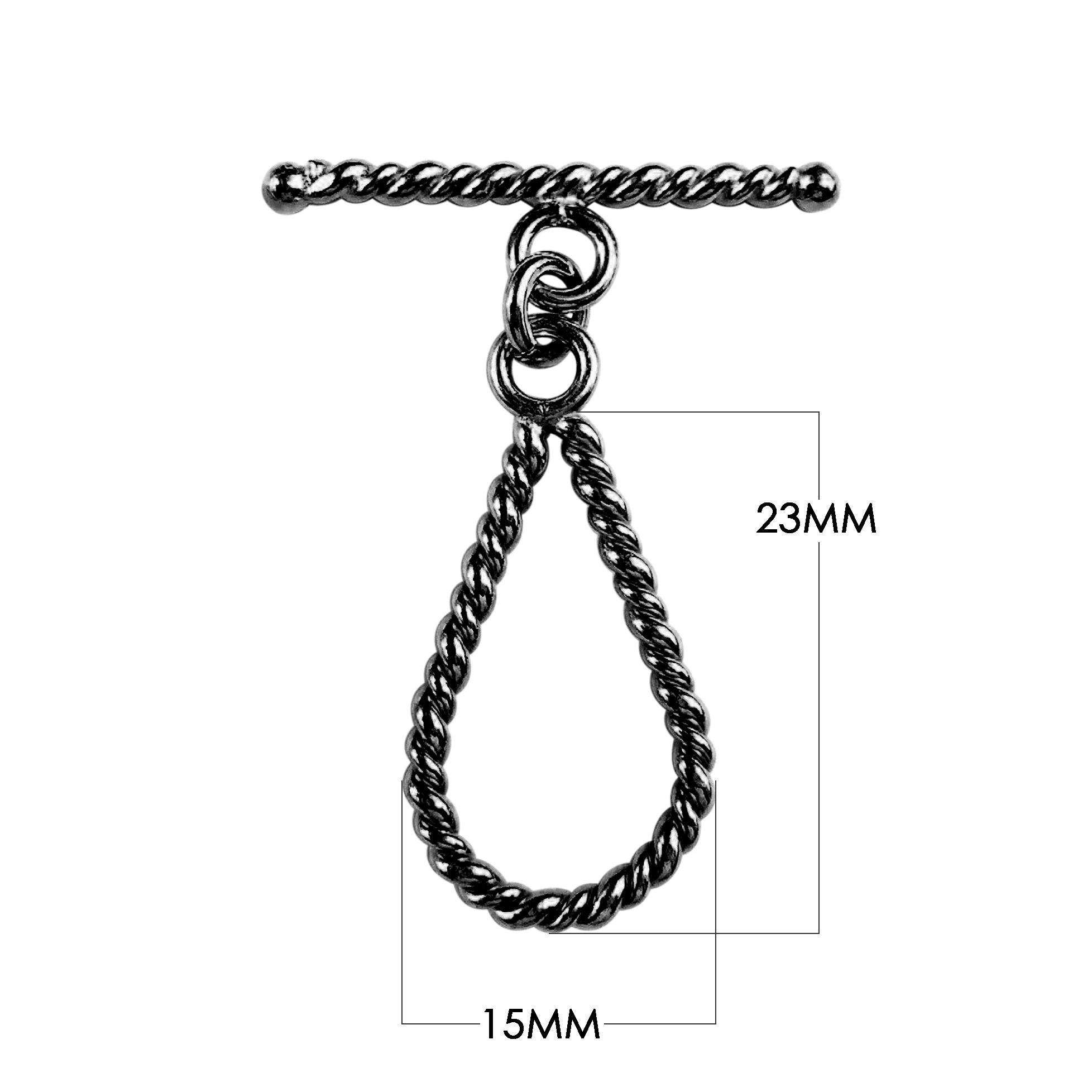 Wholesale Black Rhodium Overlay teardrop twisted toggle clasp with matching bar, handcrafted in India.