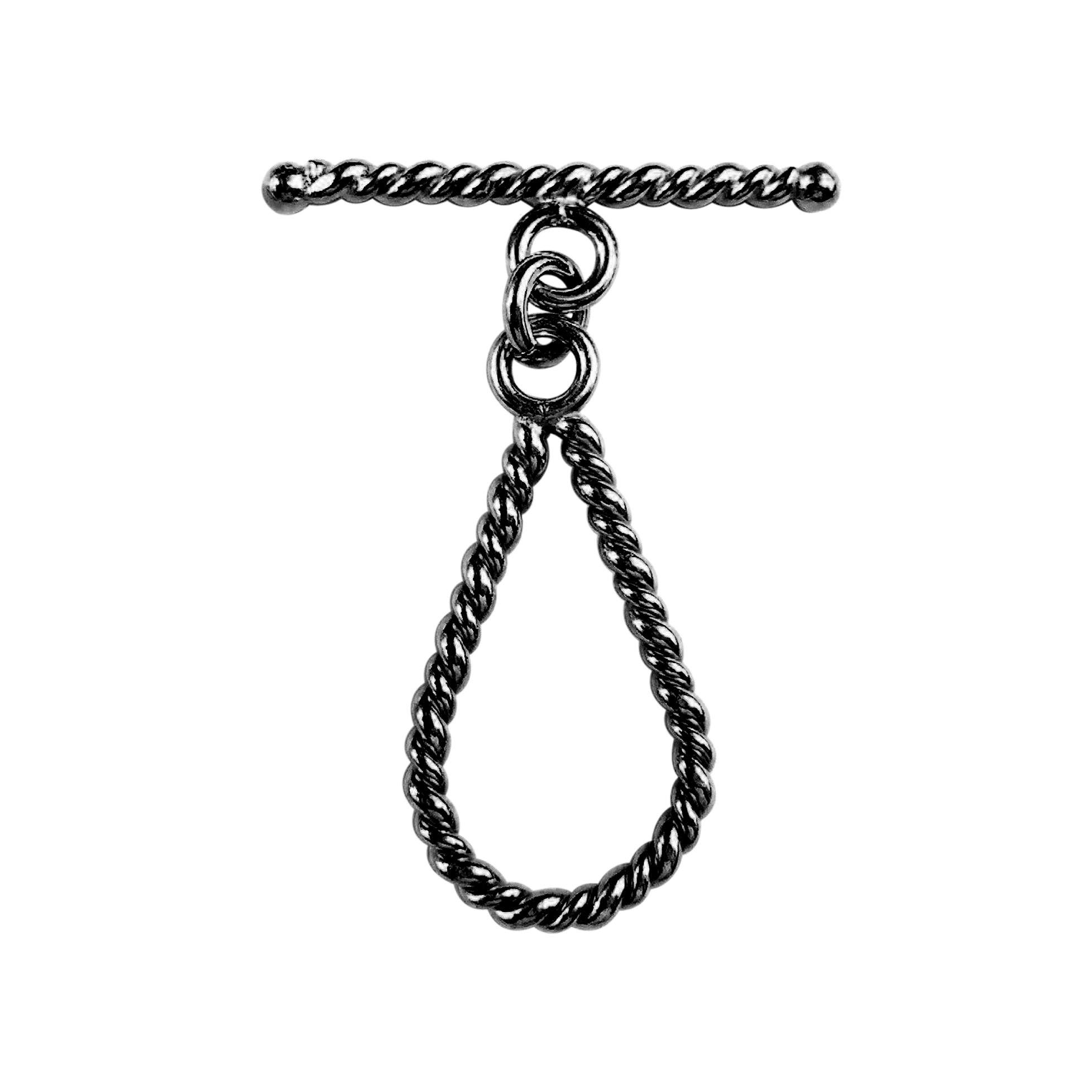 Wholesale Black Rhodium Overlay teardrop twisted toggle clasp with matching bar, handcrafted in India.