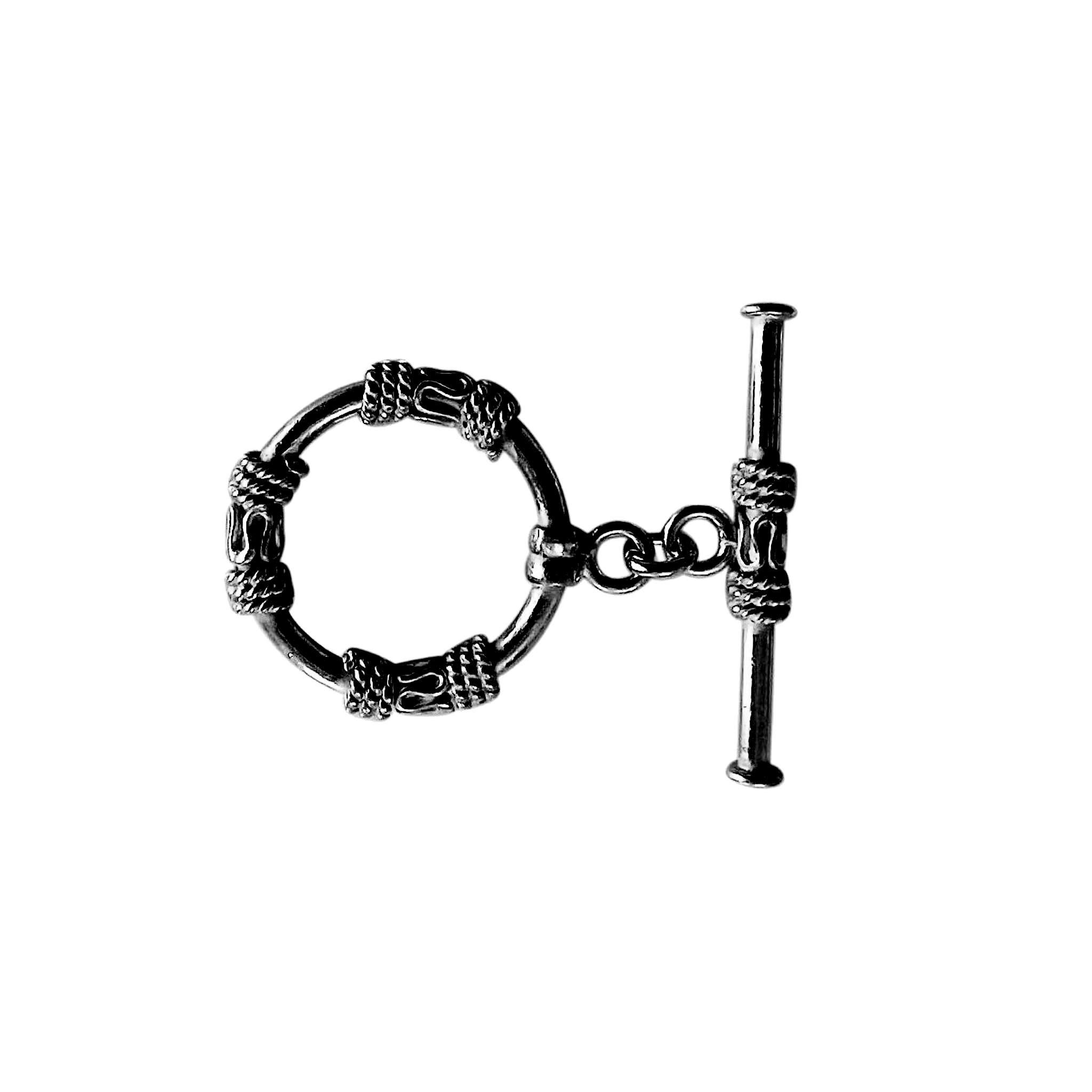 Wholesale Black Rhodium Overlay rope-textured toggle clasp with bar, handcrafted in India.