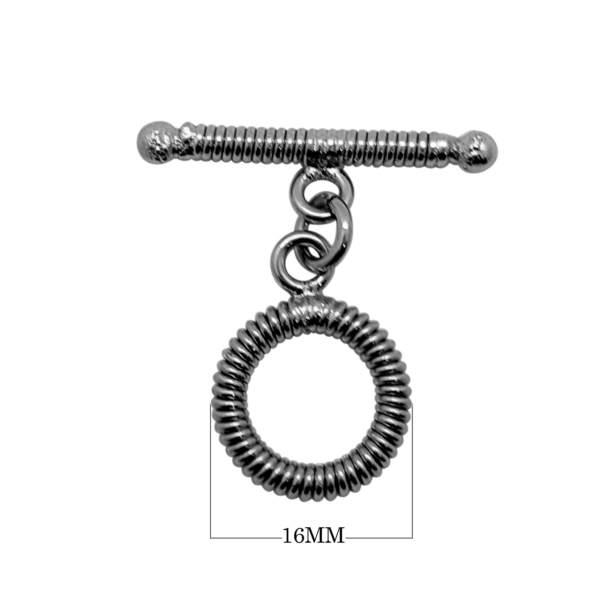 Wholesale Black Rhodium Overlay coil-textured toggle clasp with bar, handcrafted in India.