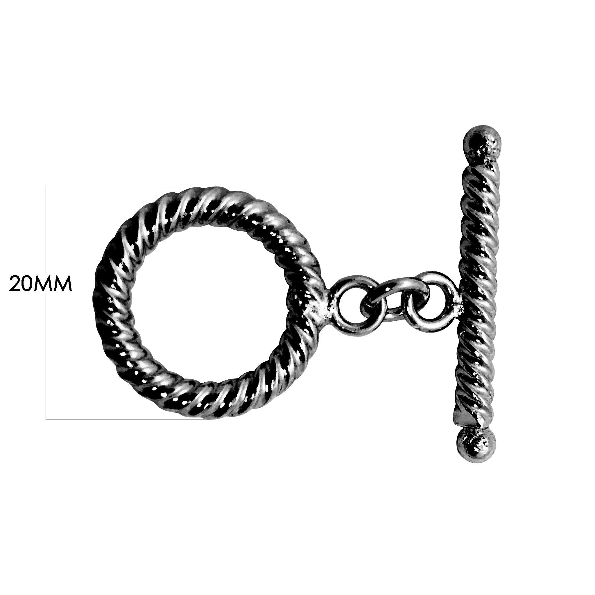 Wholesale Black Rhodium Overlay rope-pattern toggle clasp with circular loop and bar, handcrafted in India.