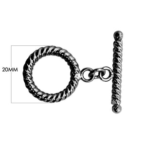 Wholesale Black Rhodium Overlay rope-pattern toggle clasp with circular loop and bar, handcrafted in India.