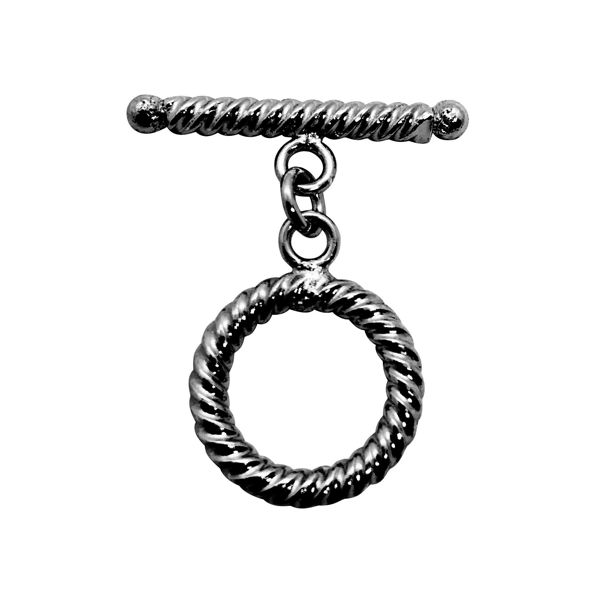 Wholesale Black Rhodium Overlay rope-pattern toggle clasp with circular loop and bar, handcrafted in India.