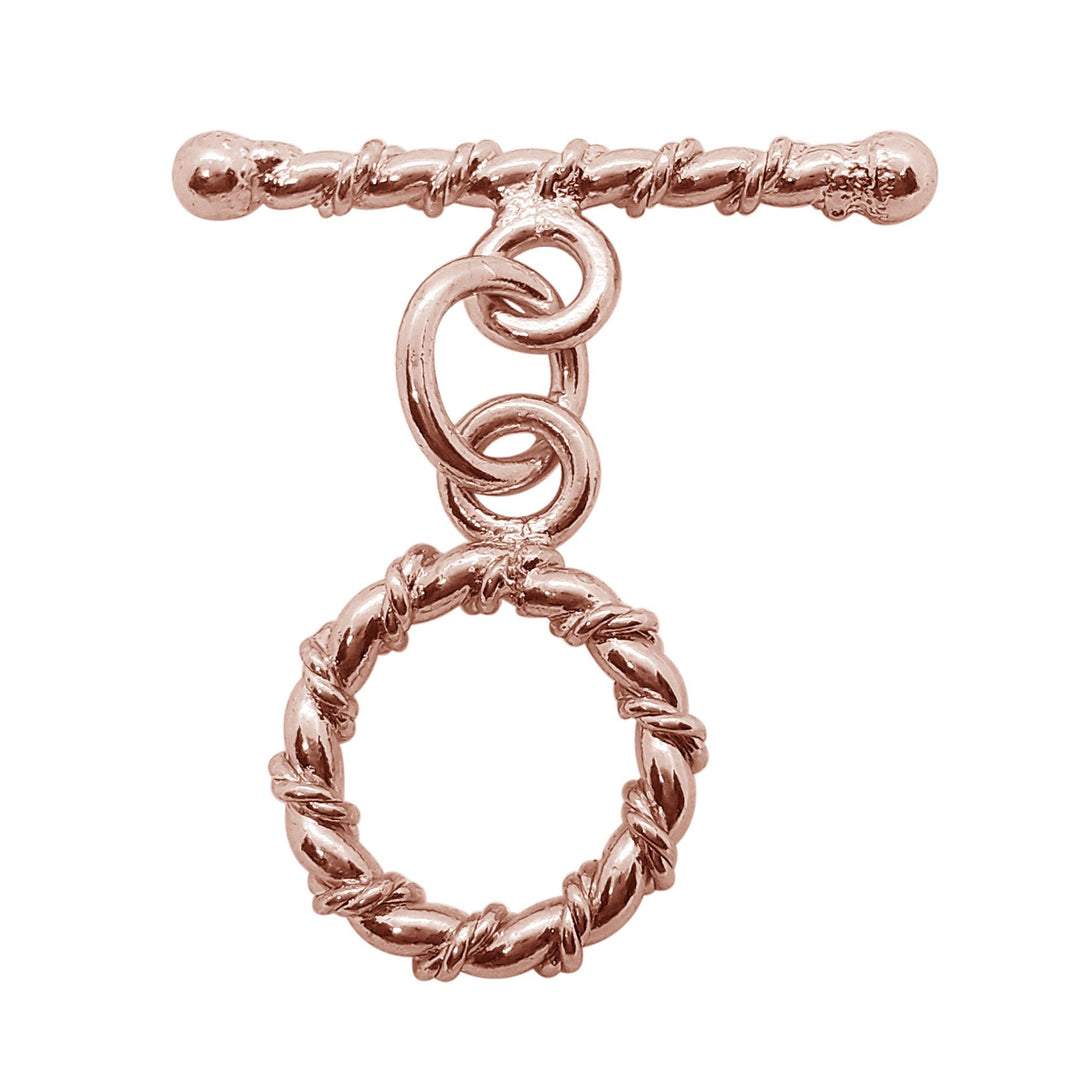 TRG-116 Rose Gold Overlay Twist Ring Coverd by Twisted Rope Toggle 14MM Beads Bali Designs Inc 