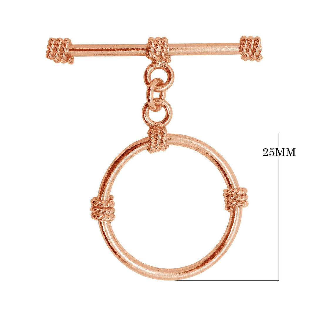 TRG-152 Rose Gold Overlay Simple & Elegant Twisted Wire Toggle 25MM Beads Bali Designs Inc 