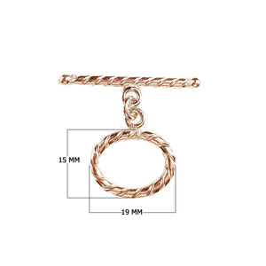 Rose Gold Overlay toggle clasp with rope-textured oval loop and polished bar for wholesale jewelry components.
