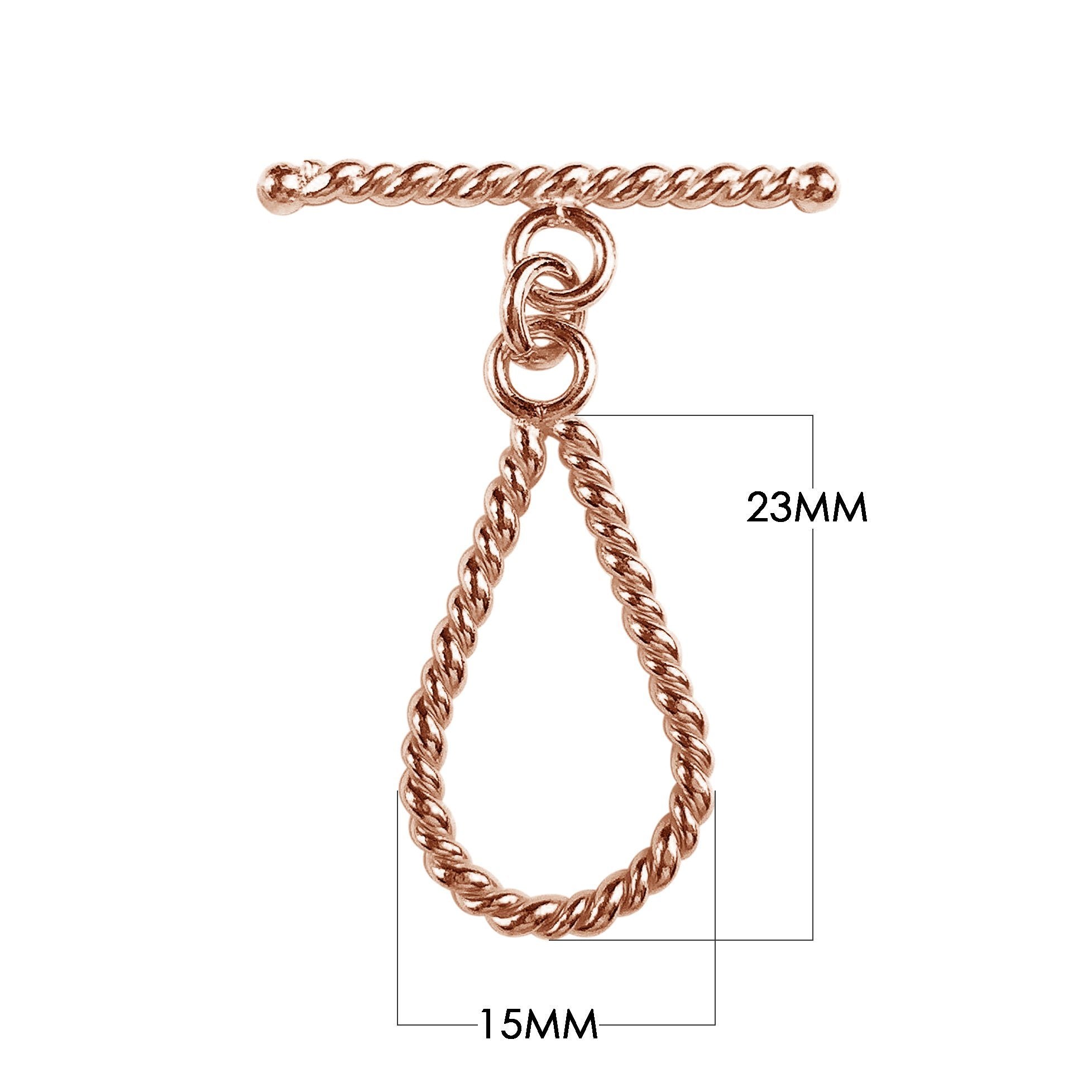 Rose Gold Overlay toggle clasp with rope-textured teardrop loop and twisted bar for wholesale jewelry findings.