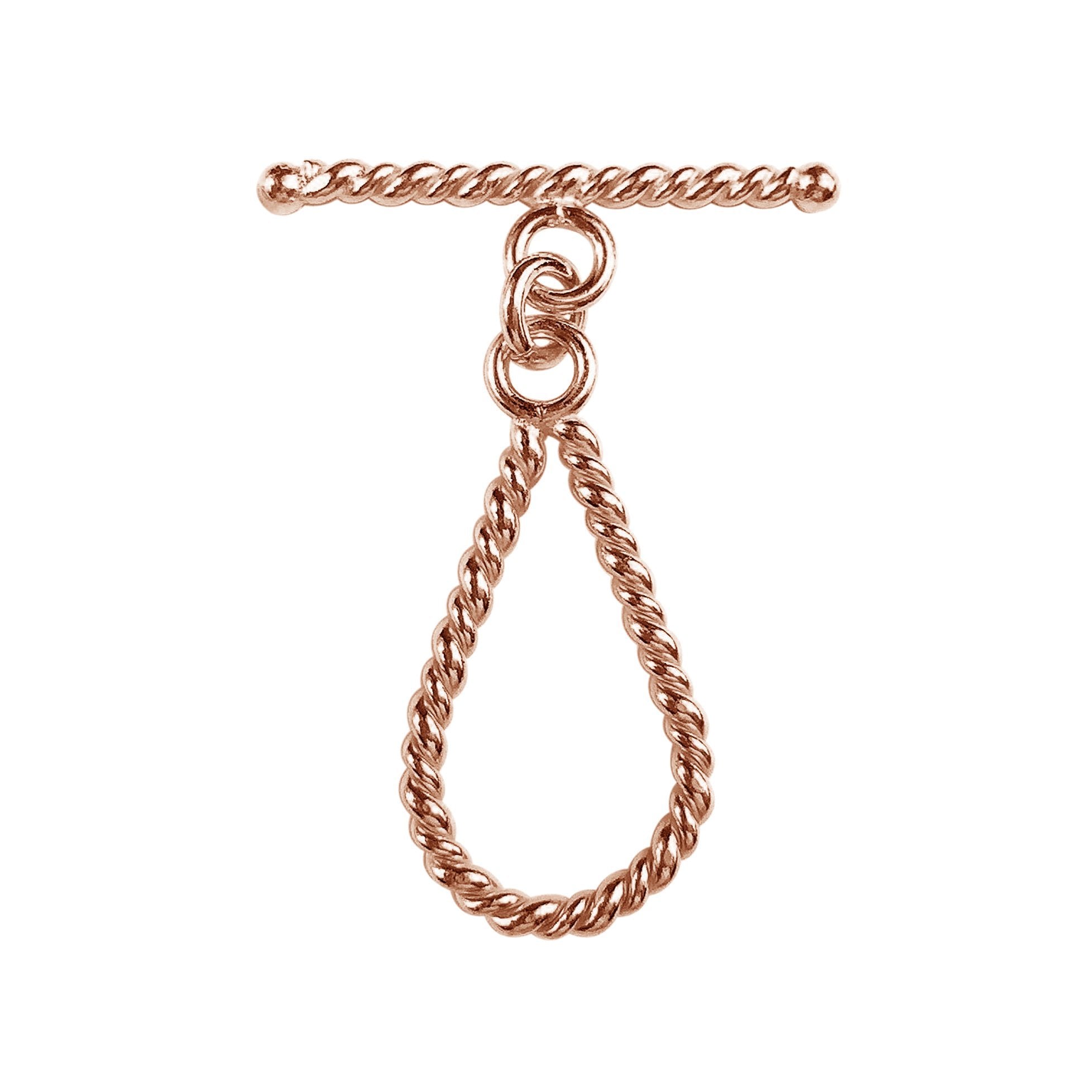 Rose Gold Overlay toggle clasp with rope-textured teardrop loop and twisted bar for wholesale jewelry findings.