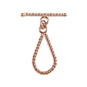 Rose Gold Overlay toggle clasp with rope-textured teardrop loop and twisted bar for wholesale jewelry findings.