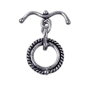 Silver Overlay toggle clasp with curved bar and rope-textured circular loop, oxidized finish, wholesale jewelry making component from Bali.
