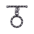 Silver Overlay toggle clasp with twisted rope design on bar and circular loop, oxidized finish, wholesale jewelry making component from Bali.