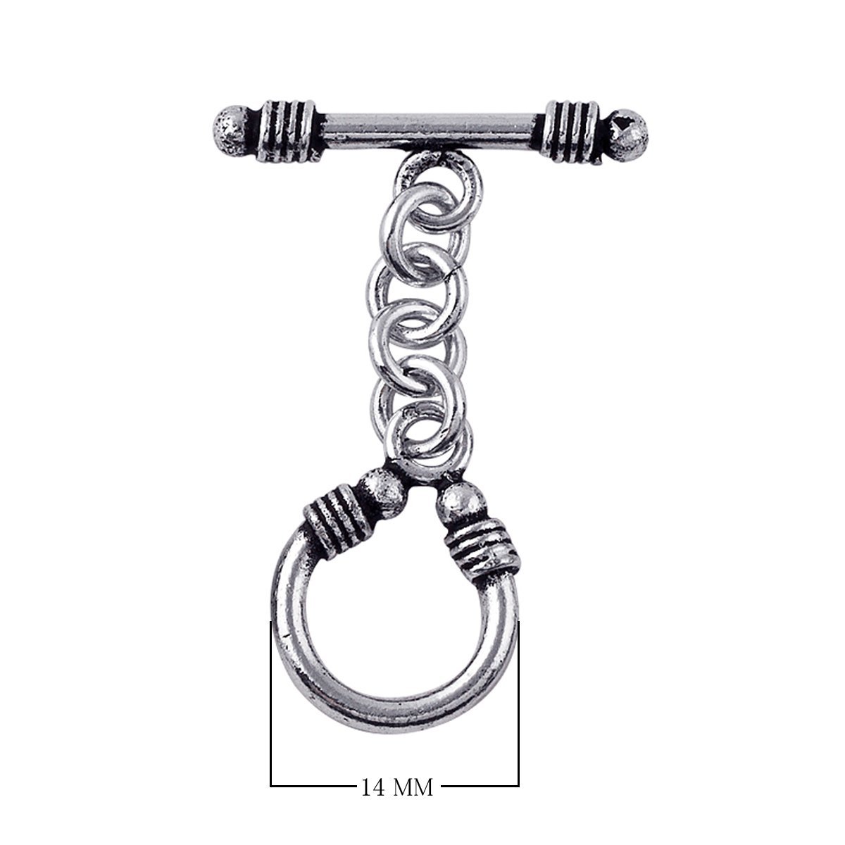Silver Overlay toggle clasp with straight bar, chain link connector, and U-shaped ring, oxidized finish, wholesale jewelry making component from Bali.