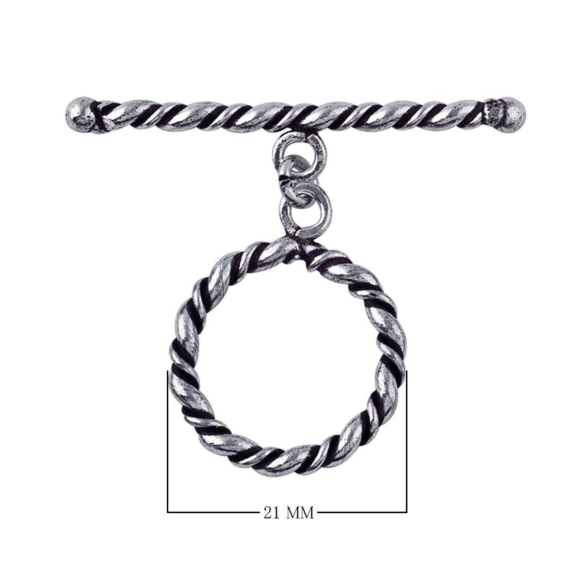 Silver Overlay toggle clasp with twisted bar and rope-style circular loop, oxidized finish, wholesale jewelry making component from Bali.