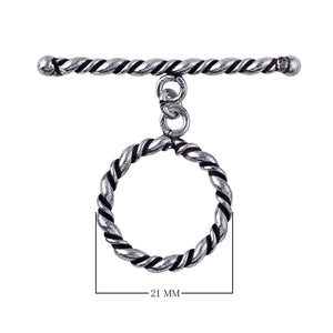 Silver Overlay toggle clasp with twisted bar and rope-style circular loop, oxidized finish, wholesale jewelry making component from Bali.