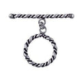 Silver Overlay toggle clasp with twisted bar and rope-style circular loop, oxidized finish, wholesale jewelry making component from Bali.