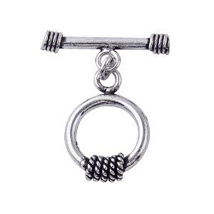 Silver Overlay rope-edge toggle clasp for wholesale jewelry findings, handcrafted in Bali with polished and oxidized finish.