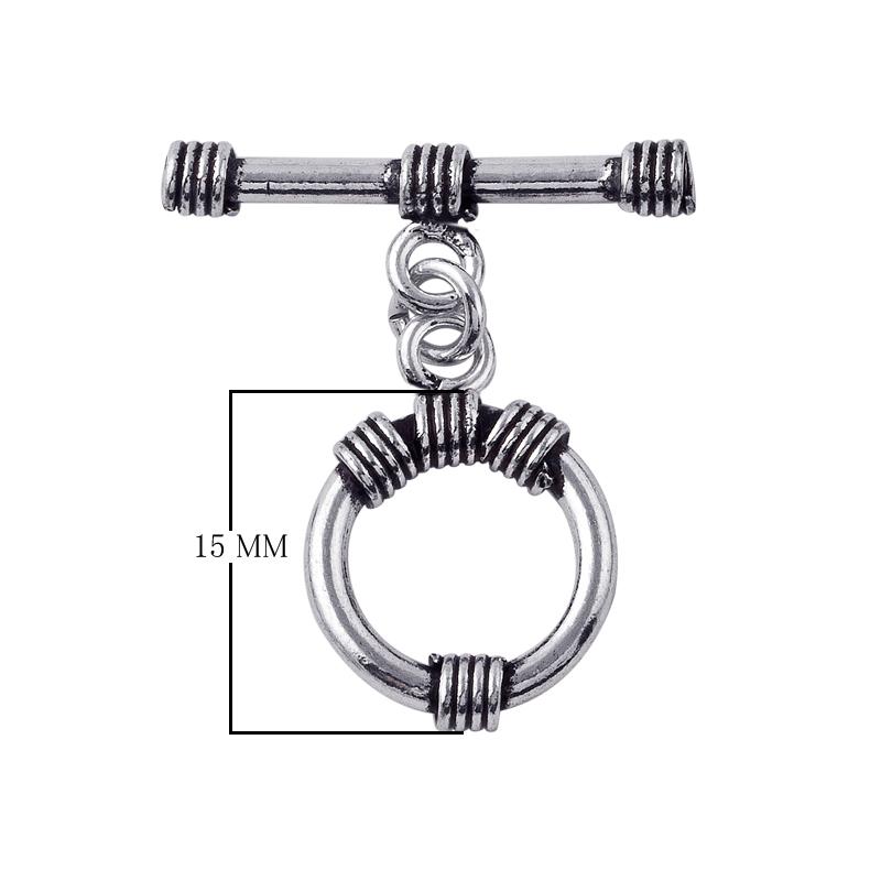 Silver Overlay multi-band toggle clasp with circular wrapped ring and bar, wholesale Bali jewelry finding for bracelets and necklaces.