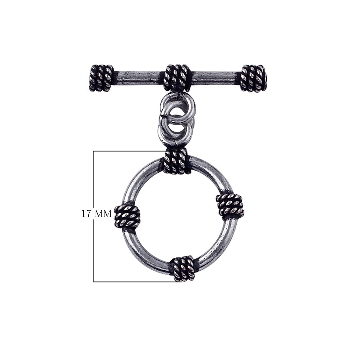 Silver Overlay rope-wrapped circle toggle clasp with matching bar, wholesale Bali jewelry finding for bracelets and necklaces.