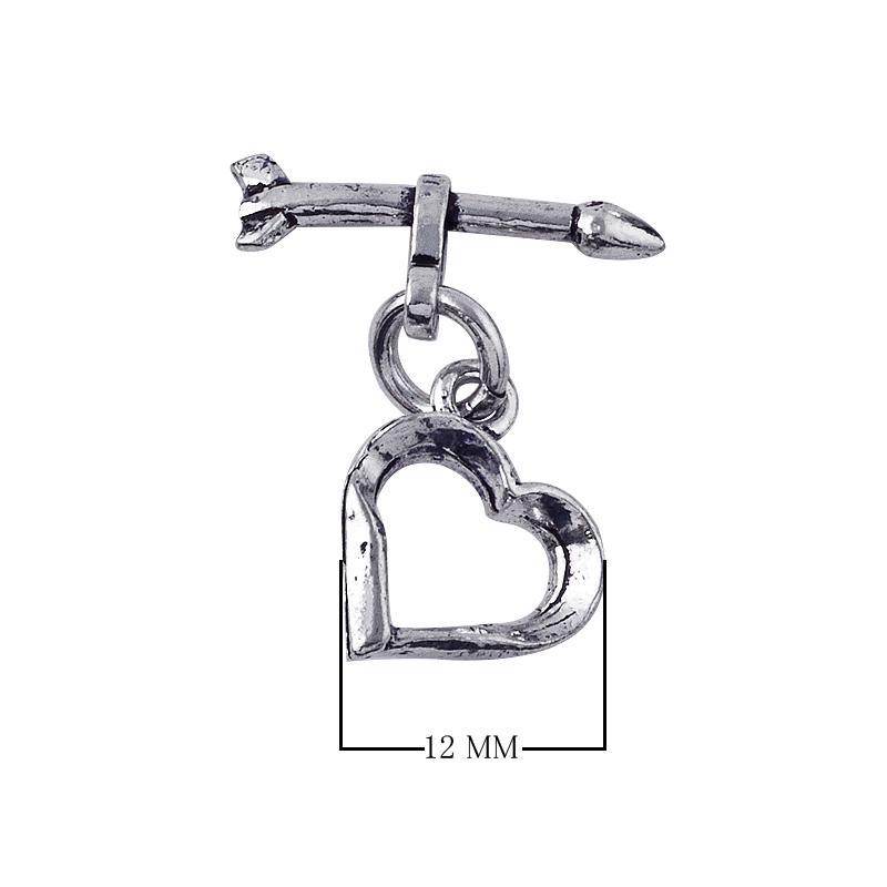 TSF-114 Silver Overlay 12MM Heart Shape Ring & Arrow Bar Toggle Beads Bali Designs Inc 