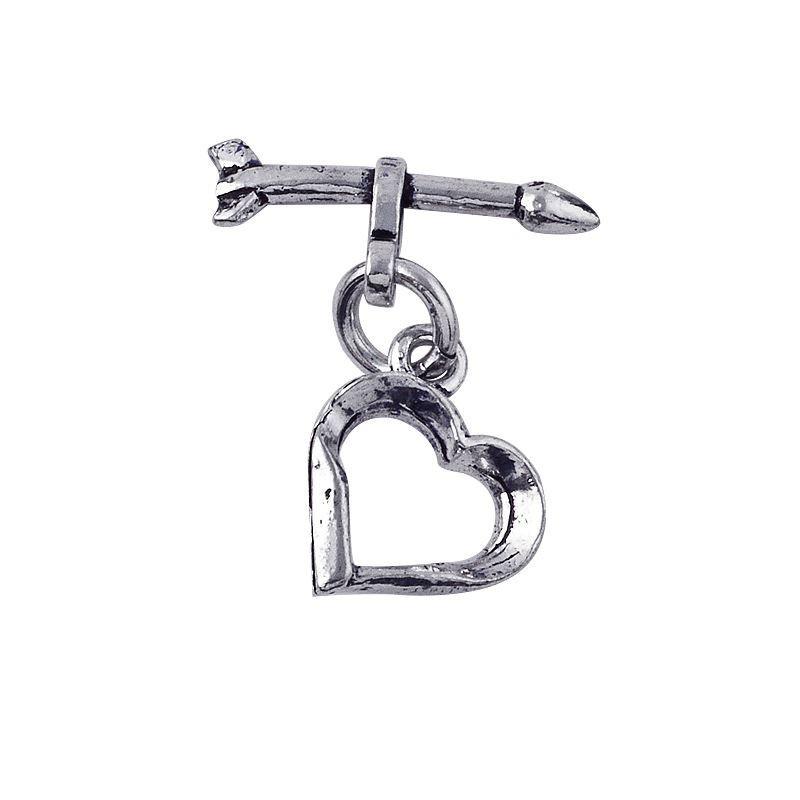 TSF-114 Silver Overlay 12MM Heart Shape Ring & Arrow Bar Toggle Beads Bali Designs Inc 