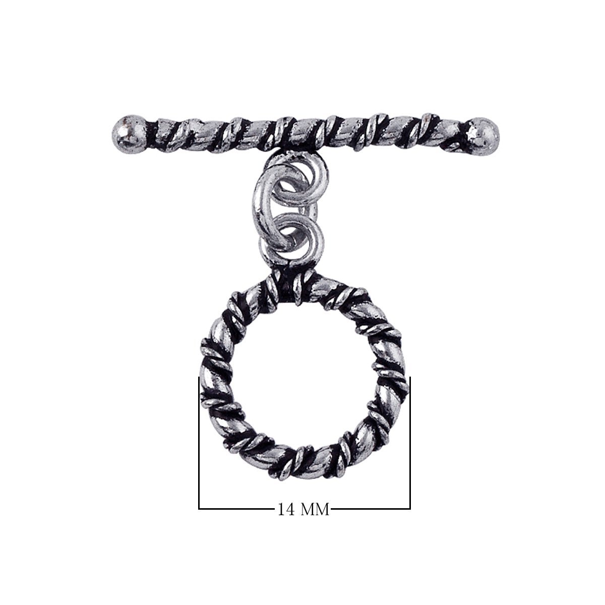 Silver Overlay twisted rope toggle clasp with circular ring and bar, wholesale Bali jewelry finding for bracelets and necklaces.