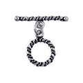 Silver Overlay twisted rope toggle clasp with circular ring and bar, wholesale Bali jewelry finding for bracelets and necklaces.
